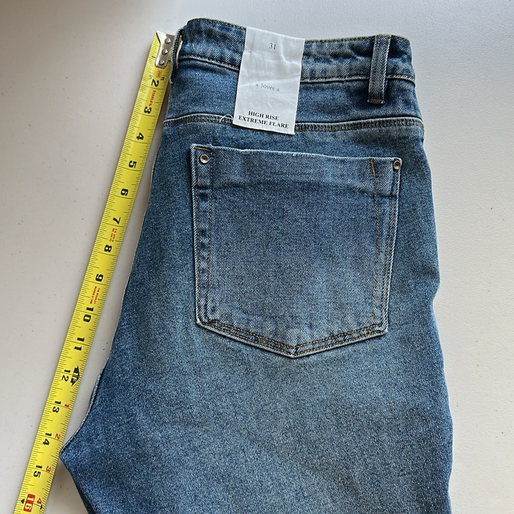 NWT Elegant High Rise Extreme Flare Dark Blue Jeans by A LOVES A Size 31 - Picture 9 of 15